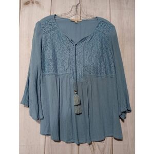 Magnolia Lane Shirt Ladies Medium Blue Bohemian